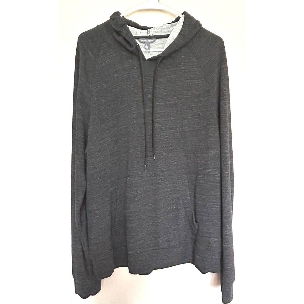 Van Heusen Men's Pullover Hoodie Sweatshirt Black Heather Gray Raglan Size Large